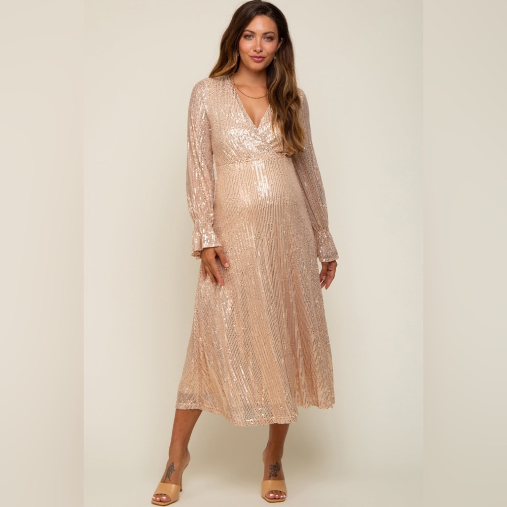 Pinkblush sequin long sleeve midi dress nwot